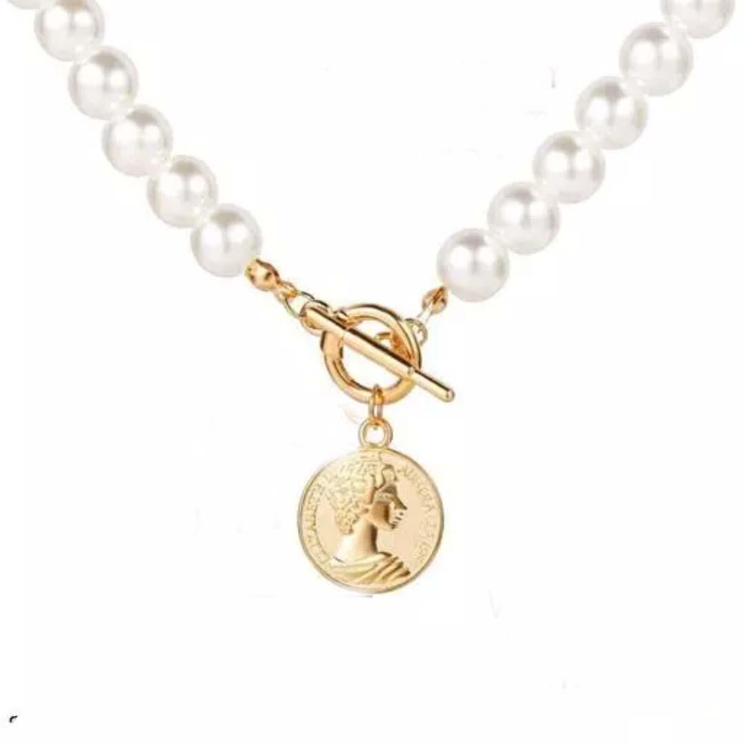 NOORZAH JEWELS Pearl Coin Chain Necklace For Women