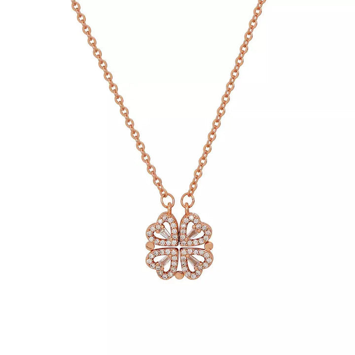 Hyacinth 4-pcs Zircon Heart Magnetic Clover Necklace - Rose Gold