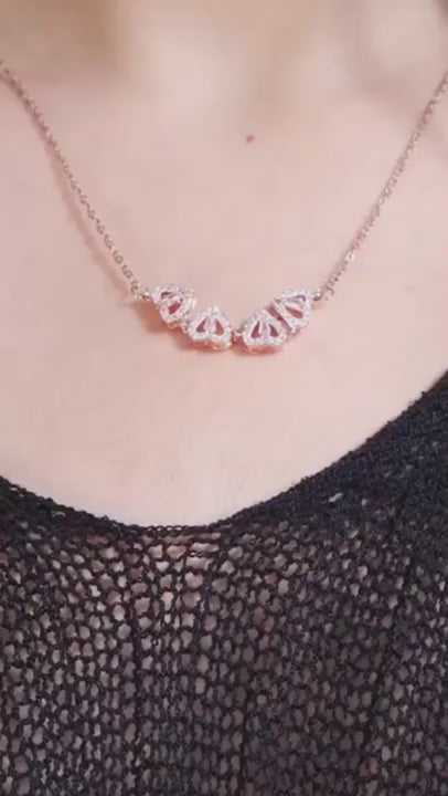 Hyacinth 4-pcs Zircon Heart Magnetic Clover Necklace - Rose Gold